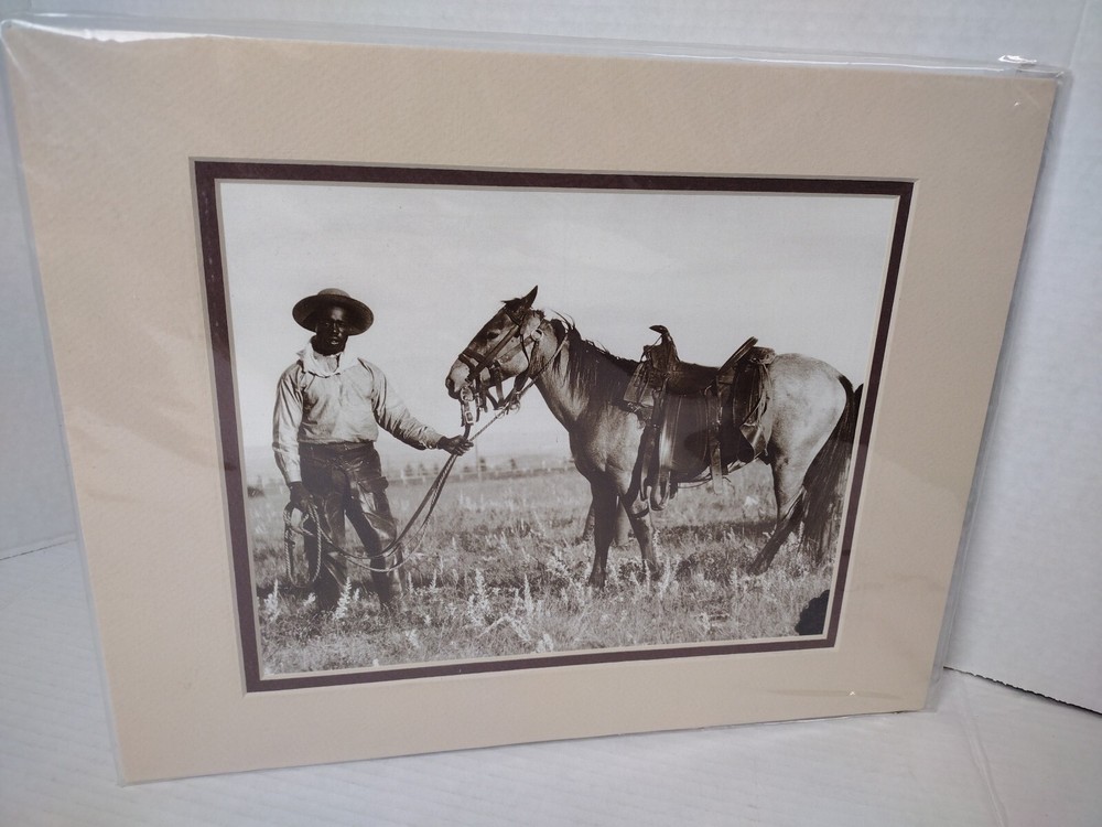VTG African American Cowboy Western Horse Black & White Wall Art Print New Seale