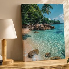 Tropical Beach Canvas Wall Art Clear Ocean Water Palm Trees Landscape Print