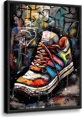 Black Framed Graffiti Wall Art Sneakers Prints Teen Boys Room Wall Decor Colo…