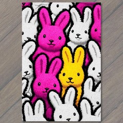 Art Print Neon Bunny Crowd Pink Yellow Rabbits Pop Cute Weird Easter Kawaii