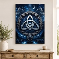 Celtic Wolf Triquetra Canvas Wall Art Norse Moon Symbol Print Pagan Gothic Decor