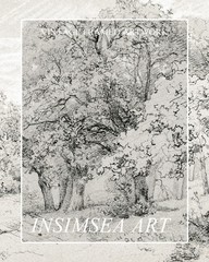 InSimSea Framed Canvas Wall Art, Vintage Forest Landscape Sketch Print, Engli…
