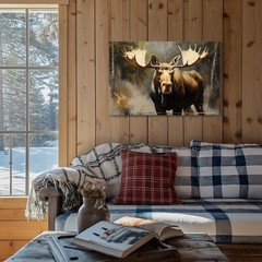 Moose Painting Print Framed Canvas Wall Art Wildlife Animals Modern Rustic Cabin