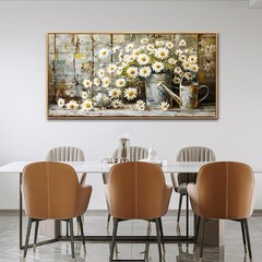 PHAOHUAXM Large Canvas Wall Art 48″L x 24″W, Retro White Flower Wooden Frame