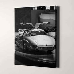 Mercedes Benz 300SL Doors Up Black & White Sports Cars Canvas Wall Art Print