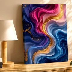 Wall Art Abstract Fluid Waves Pink Blue Purple Gold Glitter Modern Canvas Poster