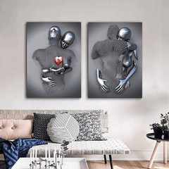Frameless Love Heart 3D Metal Effect Black Art Wall Decor Modern Gallery Pain…