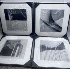 Framed Modern Black and White Abstract Set of 4 Minimalist Wall Art Canvas Decor