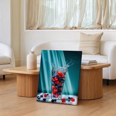 Wall Art Crystal-clear Glass Filled With Vibrant Red Raspberries And Home Decor