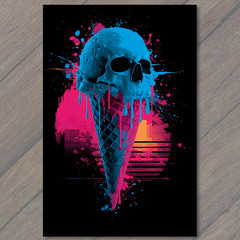 Art Print Gothic Ice Cream Skull Cone Blue Horror Waffle Creepy Odd Humor Art