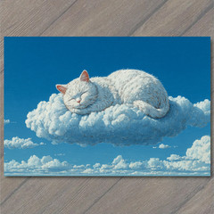Art Print Sleeping Cloud Cat Blue Sky Dreamy Surreal Whimsical Fantasy Cloudscap