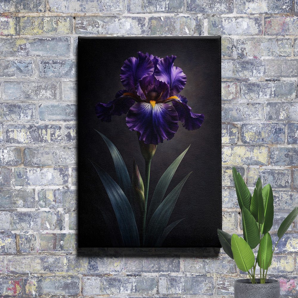 Deep Purple Velvet Dark Iris Botanical Art Framed Canvas Wall Art 12x18inch