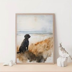 Dog Canvas Wall Art BLACK LAB Coastal Beach Modern 12 x 16 Unframed 839