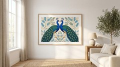 Vintage Peacocks Art Poster Symmetrical Bird Print Art Nouveau Wall Decor Gift
