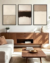 Abstract Framed Wall Art Minimalist Beige Gray Pastel Watercolor Wall Decor M…