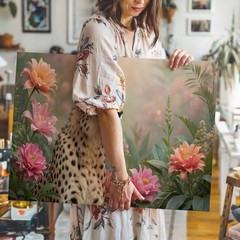 Cheetah in Soft Floral Garden Scene Canvas Wall Art Nature Wildlife Decoration