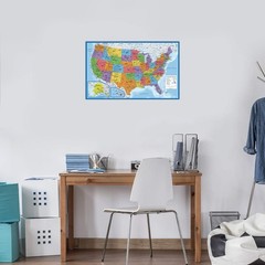2 Pack – Laminated World Map Poster & USA Set – Equal 18” x 29”, Blue