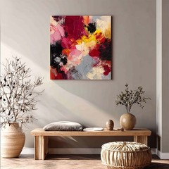 Red Modern Art Abstract Hand Painted Oil Painting Canvas Wall Mural Aesthetic
