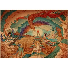 Dunhuang Fly Apsara Mural Vintage Style Poster Studio Café Restaurant Wall Art