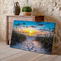 Sunset Beach Path Canvas Wall Art Coastal Ocean Landscape Nature Print Decor