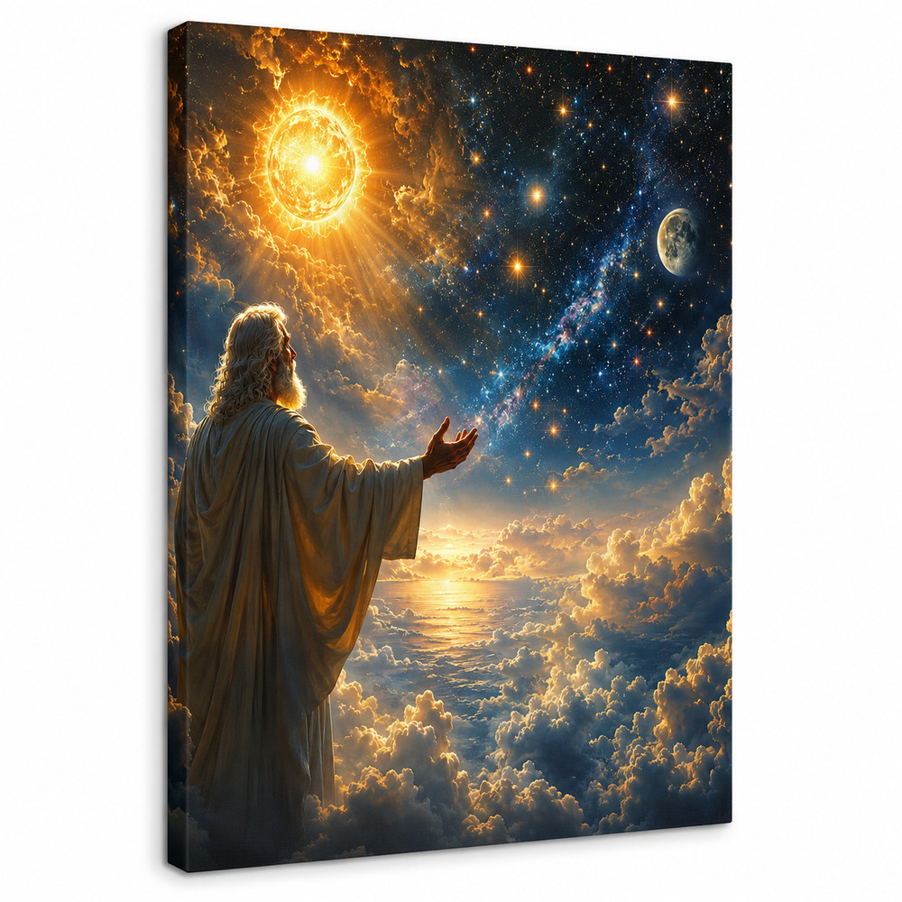 God Creating Sun Moon and Stars Canvas Wall Art Genesis Creation Christian Relig