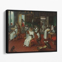 Barbershop With Monkeys And Cats By Abraham Teniers Canvas Wall Art Print
