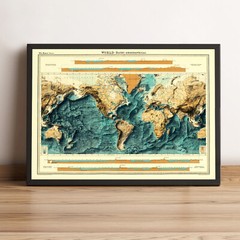 World Bathymetrical Map, World 2D Relief Map, World Vintage Map – 2D Flat