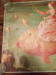 Woman Fishing Riding Large Gold Fish Art Print, Horizontal Canvas