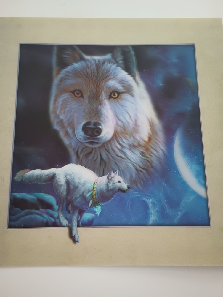 White Wolves 3D Lenticular Picture 15.5″ x 15.5″ (Inset 11.5″ X 11.5″) New