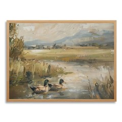 Framed Vintage Mallard Duck Canvas Wall Art Oil Painting Farmhouse Animal Lan…
