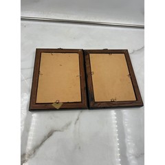 Vintage Victorian Silhouette Art Set of 2 Black Wood Frames Burlap Background