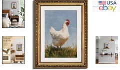 Elegant Gold Framed Chicken Canvas Print – 11×14 Rustic Wall Art for Living Room