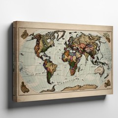 Create A Vintage-style World Map Illustrated With Muted Earth Tones Wall Art