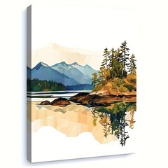Minimal Mountain Lake Reflection Framed Canvas, Soft Neutral Nordic Landscape