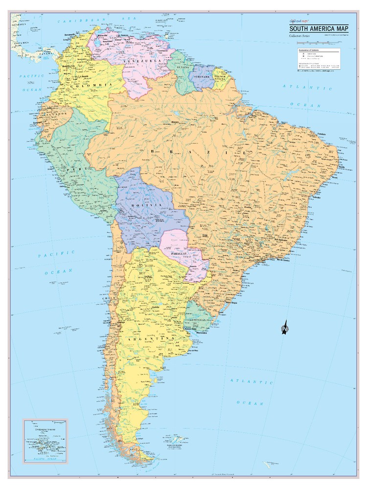 Cool Owl Maps South America Continent Wall Map Poster – Laminated 24″x32″