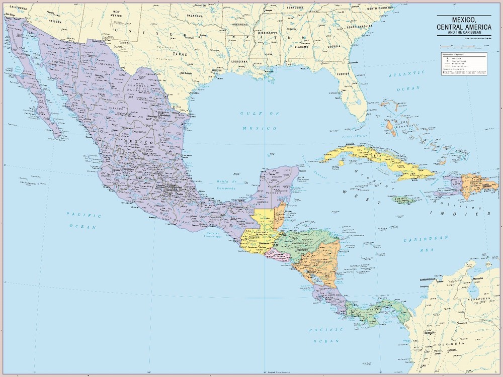 Cool Owl Maps Mexico, Central America & Caribbean Wall Map – Paper 32″x24″