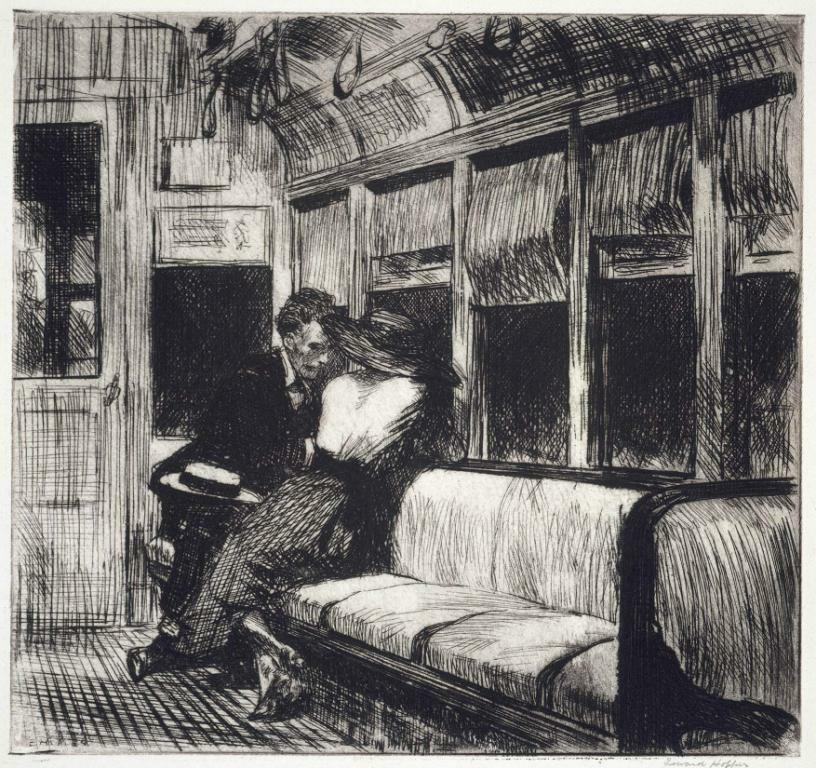 Night on the El Train Art Print – Edward Hopper 1918 – Etching of Urban Solitude