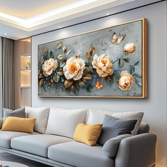 Large Canvas Wall Art – White Ink-Wash Flower Painting 30″x60″ Home Decor