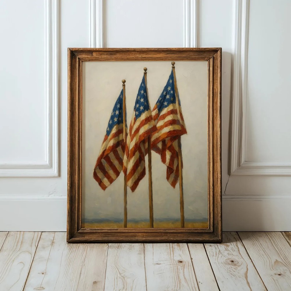 Vintage American Flag Printable Wall Art Patriotic 4th July Decor