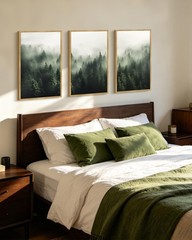 Green Fog Pine Tree Framed Wall Art Large 16x24in Nature Misty Nordic Forests…