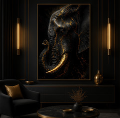 Black & Gold Kintsugi Style Elephant Canvas Wall Art – Luxury Wildlife Decor
