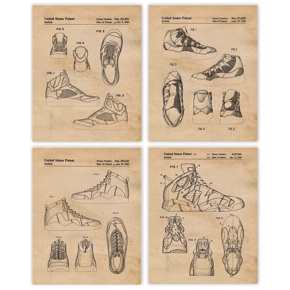 Classic Basketball Sneakers Patent Prints, 4 (8×10) Art Decor Home Work Office