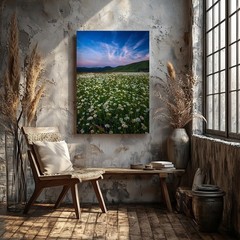 Sweeping View Of A Vibrant Field Filled With Delicate White Daisies Wall Art