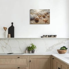 Beach Seashell Starfish Soft Wave Framed Canvas, Bright Tropical Coastal Wall