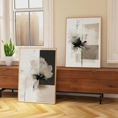 2Pcs Neutral Abstract Wall Art Floral Pictures Modern Minimalist Canvas Posters