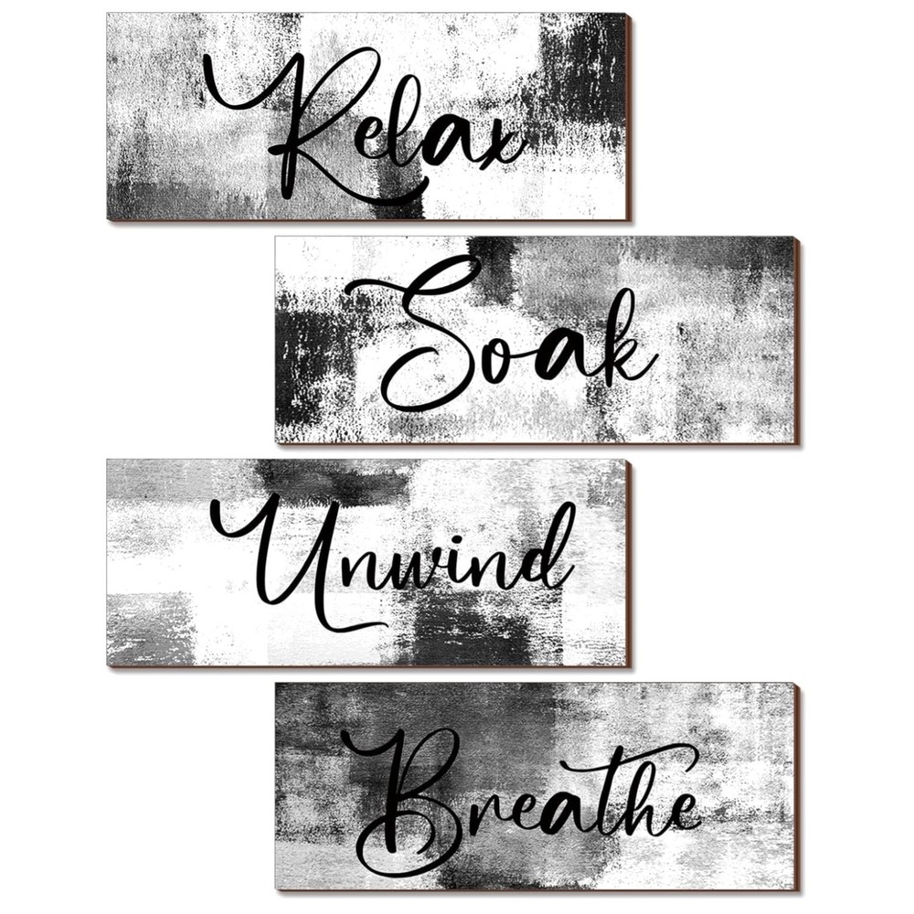 Luxurious Rustic Black & White Wall Art for Bathroom, Living Room – Set of 4