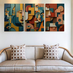 3 Pieces Abstract Geometric Faces Large Wall Art Set for Bedroom Set Of 3