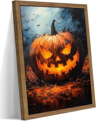 Vintage Halloween Wall Art 12×16 Inch Framed Pumpkin Picture for Living Room