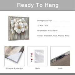 Wall Art Painting Artwork Picture: Neutral Floral Wood Panel Framed Ready to …