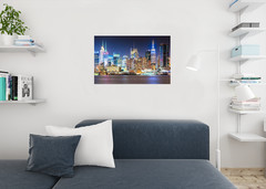 New York Skyline with Vibrant Colors at Night Photo Photograph Poster 36×24